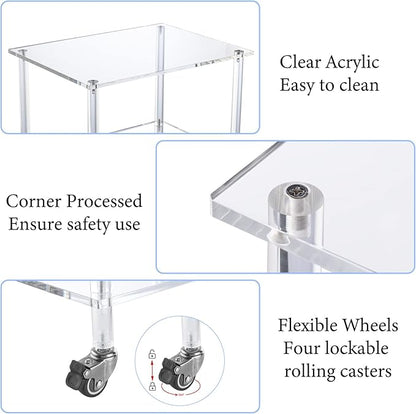 HMYHUM Acrylic Printer Stand - 2-Tier Under Desk Printer Table with Wheels - Multifunctional Rolling Cart for Office & Home, Clear
