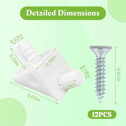 SuperDi White Shelf Support Pins Brackets with Self-Tapping Screws, 90° Angle Brace Wedge Compatible with IKEA Part 101558 (Pax, KOMPLEMENT)（12 PCS）