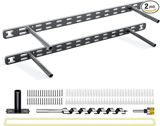 2pcs Floating Shelf Bracket Heavy Duty,Decorative Floating Shelf Hardware Hidden Black Metal Fireplace Mantel Brackets (22"X8"X1.0"--2pcs--with Build Kit)