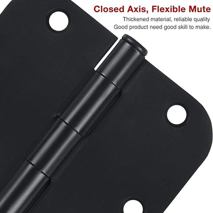42 Pack Matte Black Door Hinges 3.5 x 3.5 Inch 5/8" Radius, Interior Heavy-Duty Rounded Hinge for Doors Standard Bedroom Office Door Hardware Removable Pin,RV,Garage,Storage Shed,Livestock Facilities