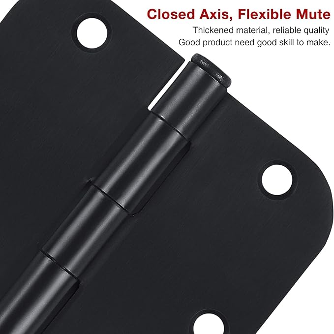 48 Pack Matte Black Door Hinges 3.5 x 3.5 Inch 5/8" Radius, Interior Heavy-Duty Rounded Hinge for Doors Standard Bedroom Office Door Hardware Removable Pin,RV,Garage,Storage Shed,Livestock Facilities