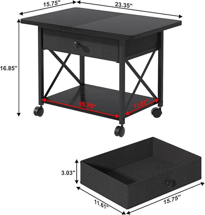 EasyCom 23.6" x 15.7" Under Desk Printer Stand with Storage Drawer, 2-Tier Shelf Desktop Printer Table for Desk with Wheels, Large Rolling Cart for Home Office Fits 3D Printer Scanner Black