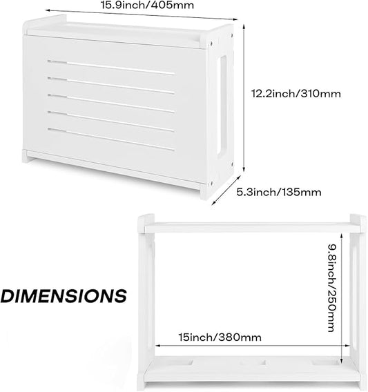Router Shelf Wall Mount WiFi Router Storage Box Modem Cable Cover Organized Power Strip Cable Management Hider Rack By Solid Wood White