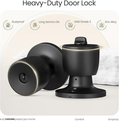 HOSOM Matte Black Door Knob with Lock and Key, Exterior Door Lock for Bedroom and Bathroom, Keyed Entry Door Knob Interior, Stainless Steel Door Handle, 2 Pack
