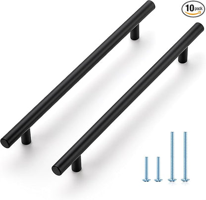 JOY DECOR 10 Pack 10 Inch Cabinet Pulls Kitchen Cabinet Handles with 7-1/2 Inch Hole Center Matte Black Cabinet Hardware Stainless Steel Kitchen Drawer Pulls for Cabinets Cupboard, 192mm Hole Centers