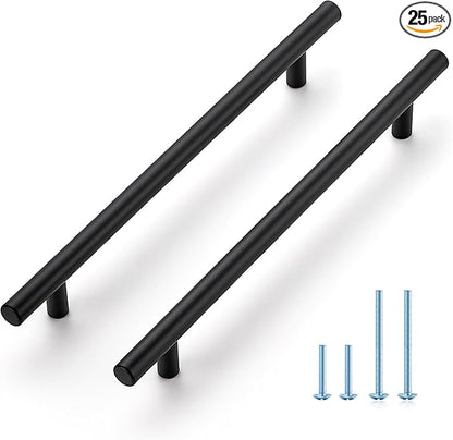 JOY DECOR 25 Pack 10 Inch Cabinet Pulls Kitchen Cabinet Handles with 7-1/2 Inch Hole Center Matte Black Cabinet Hardware Stainless Steel Kitchen Drawer Pulls for Cabinets Cupboard, 192mm Hole Centers