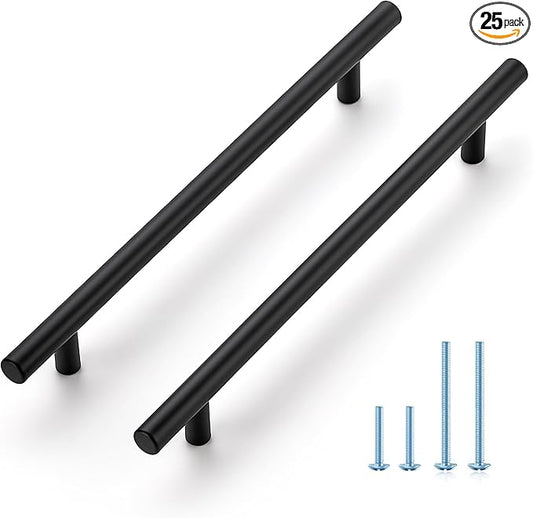 JOY DECOR 25 Pack 10 Inch Cabinet Pulls Kitchen Cabinet Handles with 7-1/2 Inch Hole Center Matte Black Cabinet Hardware Stainless Steel Kitchen Drawer Pulls for Cabinets Cupboard, 192mm Hole Centers