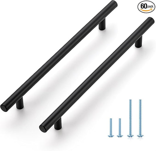JOY DECOR 60 Pack 10 Inch Cabinet Pulls Kitchen Cabinet Handles with 7-1/2 Inch Hole Center Matte Black Cabinet Hardware Stainless Steel Kitchen Drawer Pulls for Cabinets Cupboard, 192mm Hole Centers