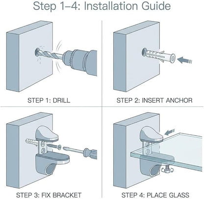 QWORK Adjustable Zinc Alloy Glass Shelf Brackets 8 Pack – Stable Support for Bathroom, Kitchen & Display Shelving