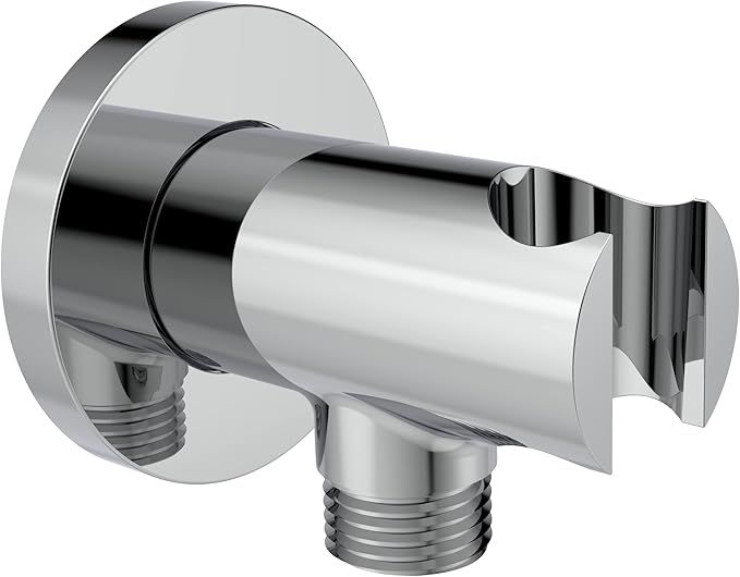 Aquaiaw Wall Supply Elbow with O-Ring Flange, Tapered 1/2 NPT Female Inlet, Solid Brass Wall Union W/Handshower Holder, Round Wall Supply Elbow W/Hand Shower bracket, Polished Chrome, G1/2 Outlet
