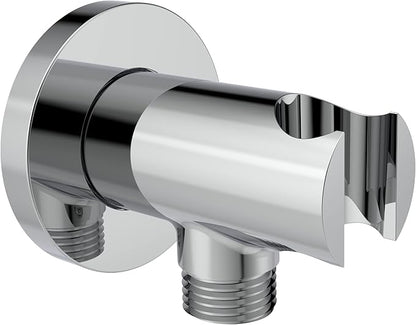 Aquaiaw Wall Supply Elbow with O-Ring Flange, Tapered 1/2 NPT Female Inlet, Solid Brass Wall Union W/Handshower Holder, Round Wall Supply Elbow W/Hand Shower bracket, Polished Chrome, G1/2 Outlet