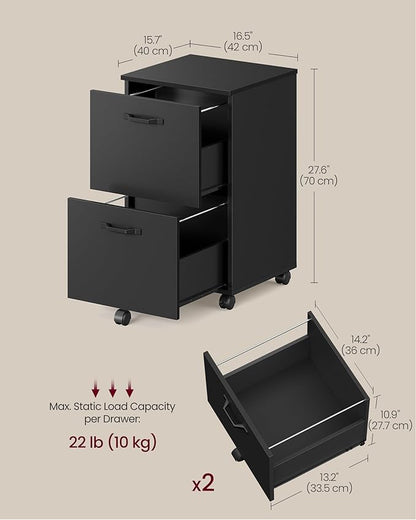 VASAGLE 2-Drawer File Cabinet, Small Rolling Filing Cabinet for Home Office, Printer Stand, for A4, Letter-Size Documents, 15.7 x 16.5 x 27.6 Inches, Ink Black UOFC040B16