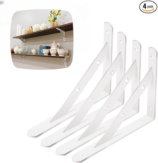 Shelf Brackets Heavy Duty, 4 Pack White 6 inch Floating Shelf Bracket, Max Load 300 lbs of Metal Triangle Decorative Shelf Support Brackets for Wall Mount