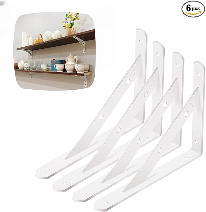 Shelf Brackets Heavy Duty, 4 Pack White 8 inch Floating Shelf Bracket, Max Load 300 lbs of Metal Triangle Decorative Shelf Support Brackets for Wall Mount