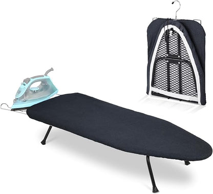 Tioncy Metal Foldable Tabletop Ironing Board with Iron Rest, Metal Portable Ironing Board Small with Heat Resistant Cotton Cover and Mini Non Slip Feet for Home Laundry Rooms Dorms Travel(Black)
