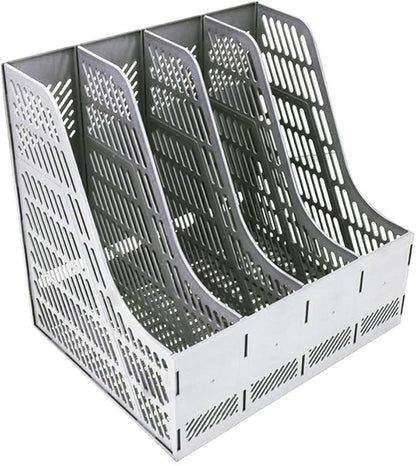 SAYEEC Sturdy Magazine Holder Organizer Desktop 4 Compartment File Holders Frames File Dividers Document Storage Rack Literature Organizer for Office Home School Gray