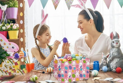 Essme Rectangular Pink Easter Baskets, Easket Basket for Kids with Handles for Easter Decor,Shelf Basket,Toy Organizer,Easter Gift.(Pink Easter)