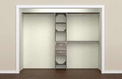 ClosetMaid SuiteSymphony Wood Closet Organizer Kit with Tower, 3 Hang Rods, Top Shelves, 2 Drawers, Adjustable, Fits Spaces 5-9 ft. Wide, Graphite Grey