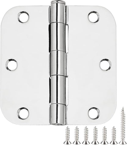 Polished Chrome Door Hinges 3.5 Inch 3 Pack Indoor 3 1/2 Inside Interior Door Hinge Pantry Laundry Basement Bedroom Door Hinges Flat Iron Bifold Residential Stardand Rounded Door Hinge 5/8" Radius
