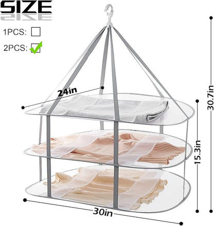 3 Tier Folding Mesh Clothes Drying Rack, Stackable Sweater Drying Rack with Internal Fixation, Portable Hanging Laundry Rack for T-Shirt,Swimsuit,Sweater,Delicates (2 Pack)