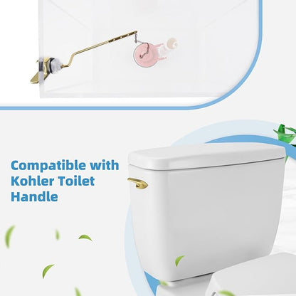 Universal Brushed Gold Toilet Handle Replacement Kit, Side/Angle Mount Toilet Flush Handle Compatible with Kohler K-GP30324-CP/TOTO/American Standard, Stainless Steel Flapper Chain