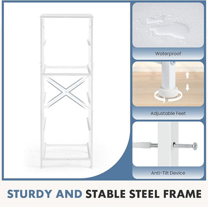 DUMOS Nightstand with 5 Drawers Bedside Table with Removable Fabric Bins Sturdy Steel Frame Wood Top Organizer Furniture for Bedroom Closet Living Room, White
