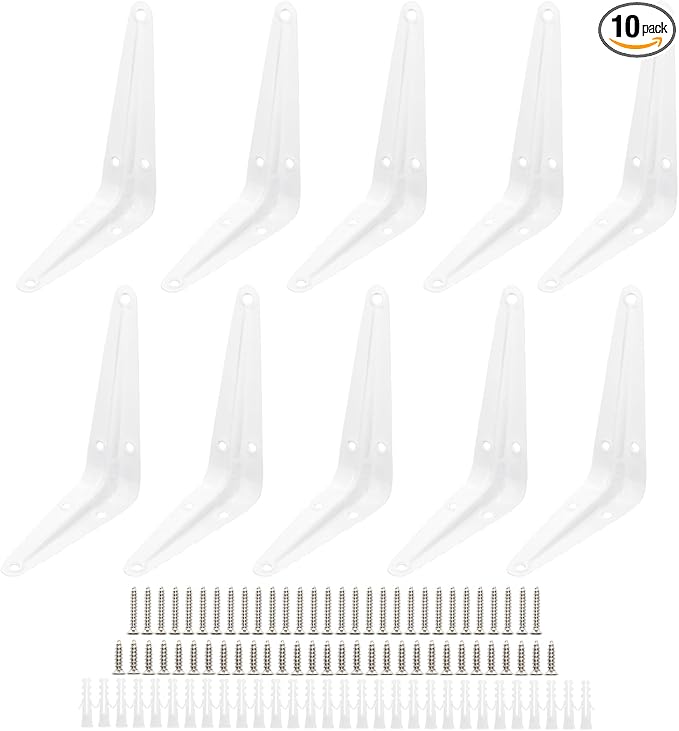 Lilaly 10 Pack Shelf Brackets 5 Inch Shelf Bracket, Heavy Duty L Brackets for Shelves for Hanging Floating Shelves Brack with Screws and Wall Anchors(4"x5",White)