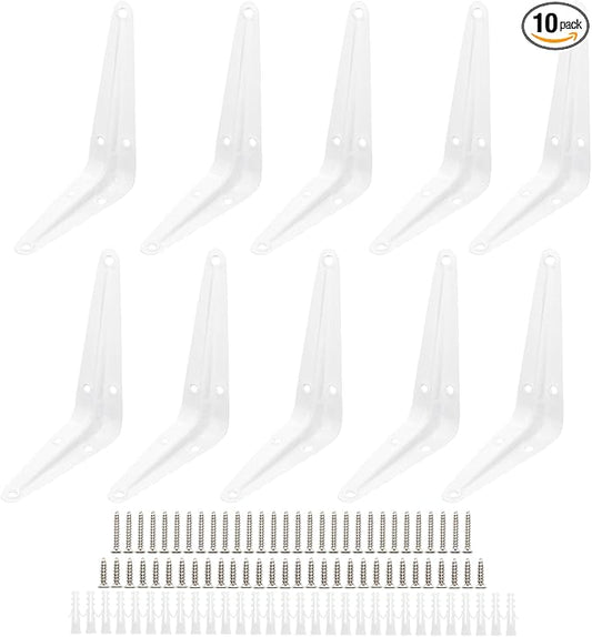 Lilaly 10 Pack Shelf Brackets 5 Inch Shelf Bracket, Heavy Duty L Brackets for Shelves for Hanging Floating Shelves Brack with Screws and Wall Anchors(4"x5",White)