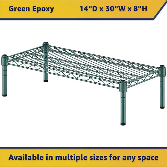 14" x 30" x 8" Green Epoxy Wire Storage Shelf, Dunnage Rack, Commercial 1 Tier Small Shelf