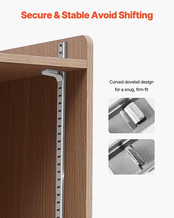VEVOR Shelf Clips, 40 Pack, Adjustable Steel Pilaster Shelf Clips Support for Metal, Wood, Glass Shelves, Compatible with Wardrobes, Cabinets, Bookcases, Shoe Racks and Display Racks (Silver)
