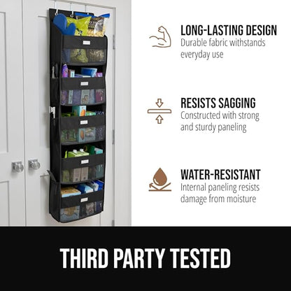GORILLA GRIP Over The Door Organizer Storage, 5 Deep Hanging Shelves, Holds 50lbs, Closet Organizers Shelf for Bedroom, Shoes, Bathroom, Nursery, Dorm Essentials, 3 Metal Hooks, 58x15 Inches, Black