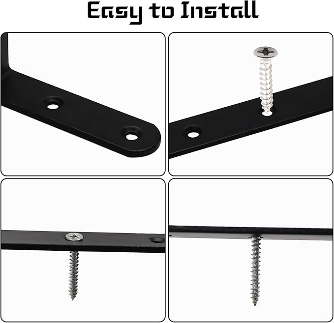 Luomorgo 4 Pcs L Brackets for Shelves, Heavy Duty Stainless Steel L Shaped Bracket, Decorative Corner Brace Joint Right Angle Bracket Wall Hanging with Screws, 5 x 3 Inch, Black