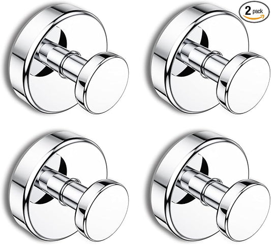 Suction Cup Hooks for Shower, Removable Towel Hooks for Bathroom Window Glass Door Wall, Bath Robe Looafh Hook for Hanging - 4 Pack, Chrome