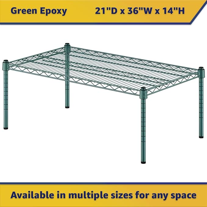 21" x 36" x 14" Green Epoxy Wire Storage Shelf, Dunnage Rack, Commercial 1 Tier Small Shelf