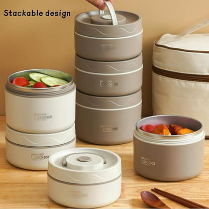 Portable Insulated Lunch Container Set, 4 Tier Separate Stackable Stainless Steel Lunch Container with Insulated Lunchs Bag, Bento Box Hot Food Lunch Containers to Microwave (Blue, 4-Tier)