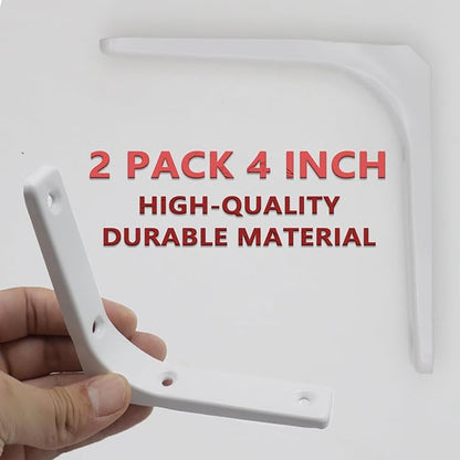 2 Pack Wall Shelf Support Bracket, 4 Inch White L Corner Wall Mount Brackets for Wood, Shelves, Cabinets, Decorative 90 Degree Triangle Shelf Supports with Screws