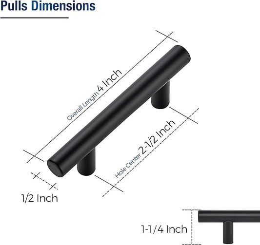 JOY DECOR 30 Pack Cabinet Handles, Black Cabinet Pulls, 2-1/2 in Hole Center Kitchen Hardware, Stainless Steel T Bar Handles for Dresser Drawers