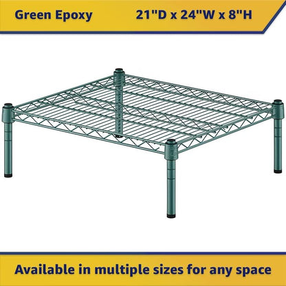 21" x 24" x 8" Green Epoxy Wire Storage Shelf, Dunnage Rack, Commercial 1 Tier Small Shelf