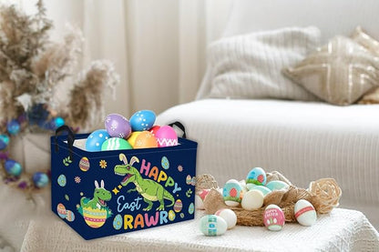 Rectangle Easter Dinosaur Baskets Kids Baskets Cute Storage Bin Organizer Box for Room Decor Gift Basket(Easter dinosaur)