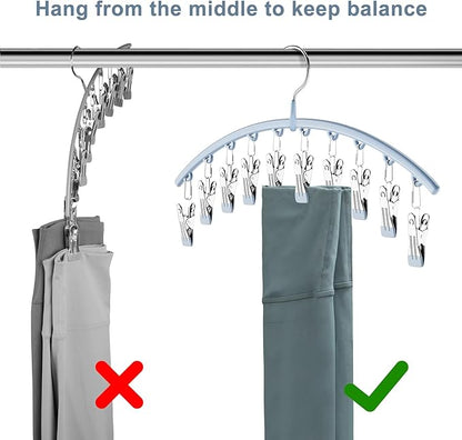 Legging Organizer for Closet, Metal Yoga Pants Hanger w/Rubber Coated 1 Pack w/10 Clips Hold 10 Leggings, Hangers Space Saving Hanging for Closet Organizers and Storage-Blue