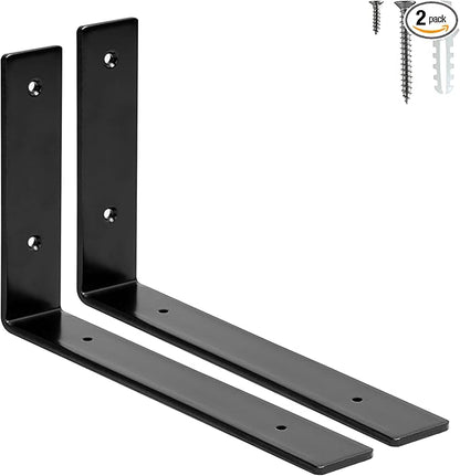 HEART ART 2 Pack Shelf Brackets 10 inch,L Brackets for Shelves,Black Heavy Duty Metal Shelf Brackets,10”x6”x1.4”