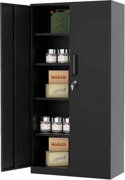 MIIIKO Metal Garage Storage Cabinet with 2 Doors and 5 Shelves,71" Metal Cabinets,Lockable Storage Cabinet for Home Office,Garage.