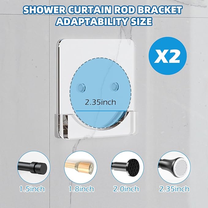 Lsnisni 2 Pack Adhesive Shower Curtain Rod Holder,Tension Curtain Rod Bracket, Drill Curtain Rod Holder or Adhesive Shower Rod Holders for Wall Two Installation Methods
