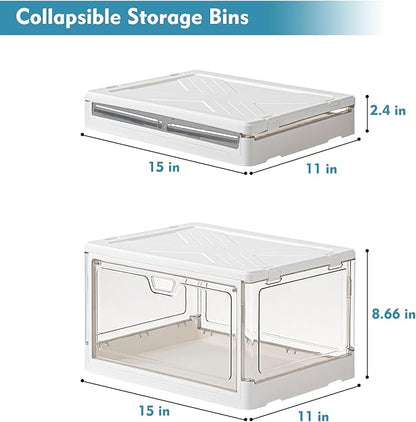 Clear Storage Bin with Lid 3 Pack 【Stackable & Sturdy】 Plastic Multifunctional Folding Storage Bins for Bedroom, Living Room, Study,Room, 23 QT Folding Box with Magnetic Door