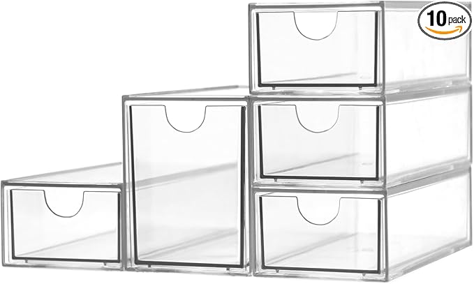 Acrylic Makeup Organizer, Clear Storage Organizer Desktop Stackable Storage Drawers, Plastic Organizer Bins for Makeup, Stationery, Cosmetics, Vanity, Bathroom,Cabinet,Pantry Office Desk (5 Drawers)