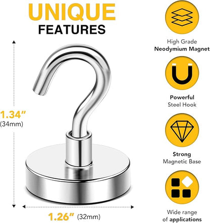 DIYMAG Magnetic Hooks, 120 LB Heavy Duty Strong Magnet with Hook, Rare Earth Neodymium Magnets for Hanging, Magnetics Hanger for Curtain, Home, Kitchen, Workplace, 20 Packs