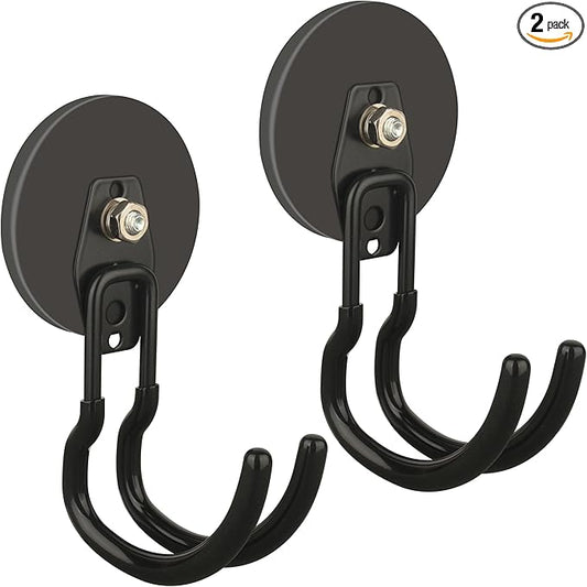 ULIBERMAGNET New Upgraded Extra Large Magnetic Hooks,2 Pack Heavy Duty Ultimate Magnetic Hooks for Metal Cabinet,Pegboard,Garage Shelve,Tool Shed,RV,Shipping Containers (Black/3.46inch)
