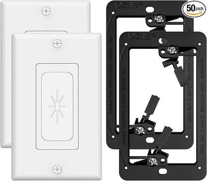 VCELINK Wall Plate Cable Pass Through with Mounting Bracket, Single Gang Flexible Rubber Opening Cable Outlet Cover for Low Voltage Cables, Wall Mount TV, Home Theater System, 2-Pack, White