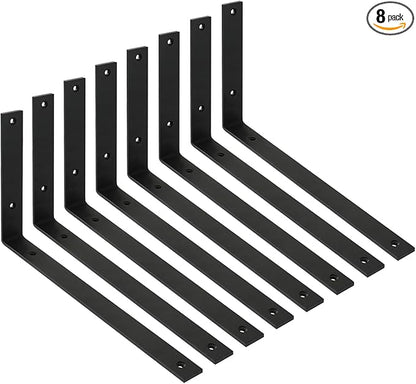 WINKER Shelf Bracket 8 Pack 14" Lx8 Hx1.5 W 5mm Thick Heavy Duty Black 14 Inch Metal Iron L Brackets for Wall Shelves