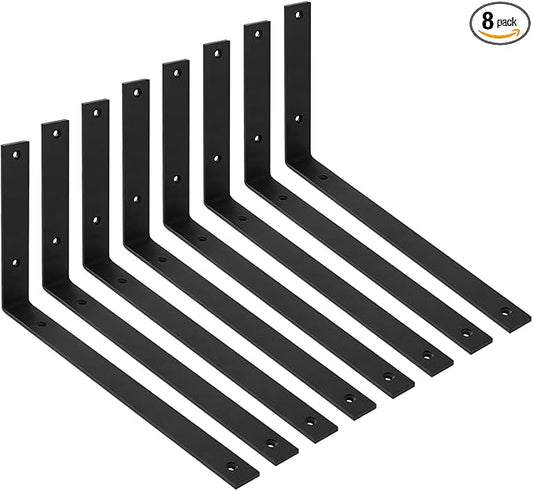 WINKER Shelf Bracket 8 Pack 14" Lx8 Hx1.5 W 5mm Thick Heavy Duty Black 14 Inch Metal Iron L Brackets for Wall Shelves